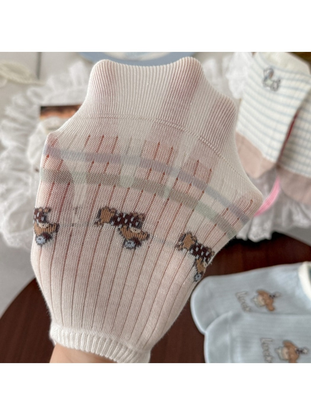 Rufia - Playful Cartoon Dog Striped No-Show Socks