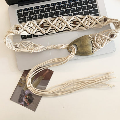 Beco Distressed Metal Woven Vintage Tassel Belt color options including Beige, Brown
