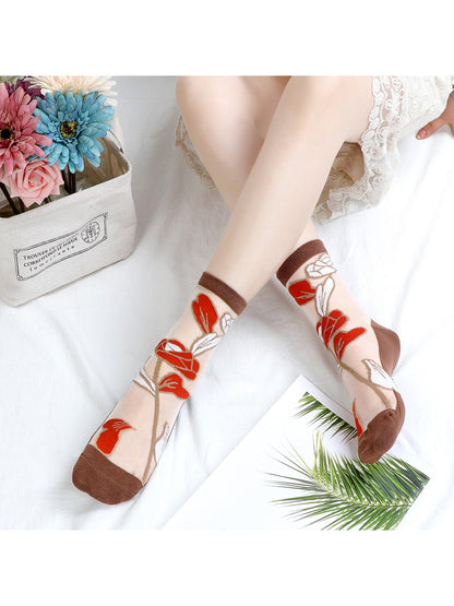 Rufia - Sheer Bloom Embroidered Crew Socks
