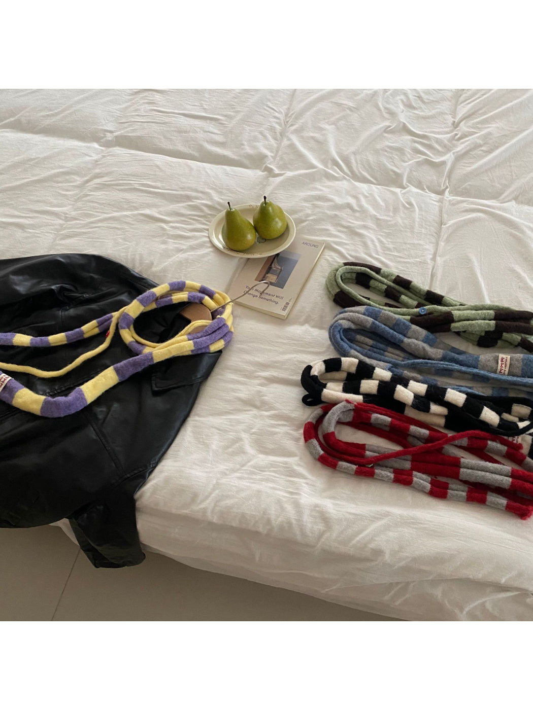 Scarvii - Bold Stripe Rolled Edge Skinny Knit Scarf