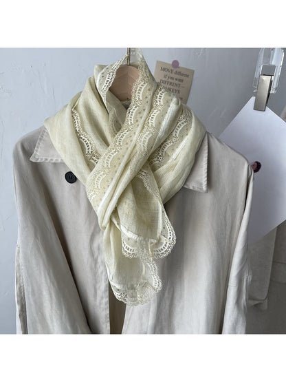 Scarvii - Vintage Lace Trim Minimalist Long Scarf