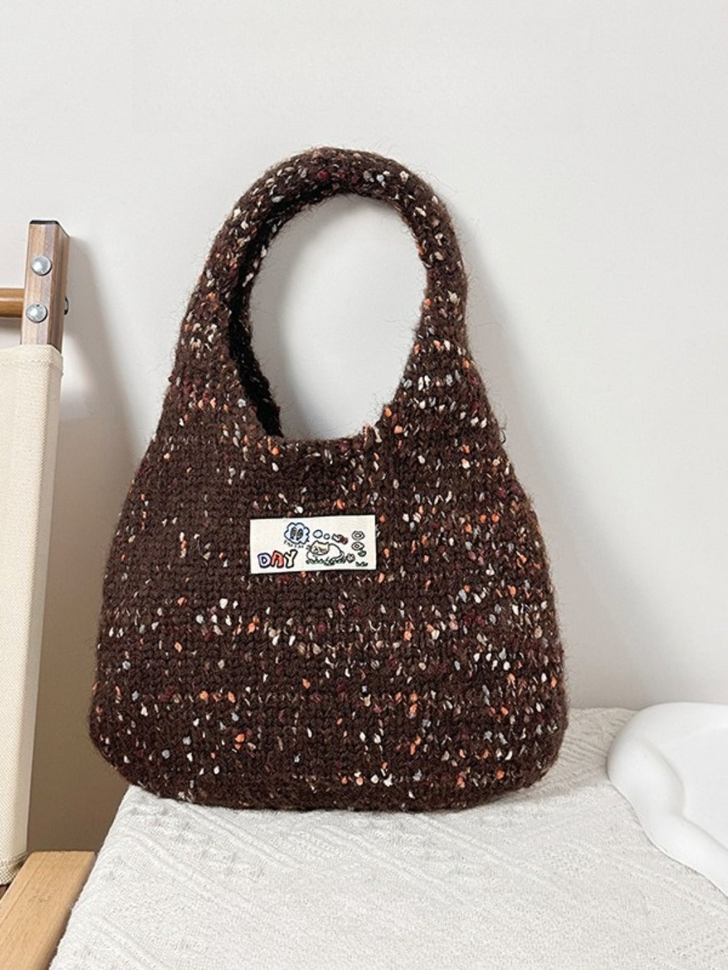 Cosbai - Colorful Knit Shoulder Tote Bag