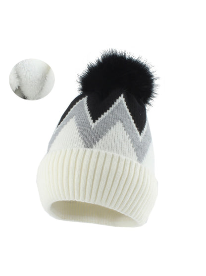 Haila - Zigzag Pattern Round Top Knit Beanie