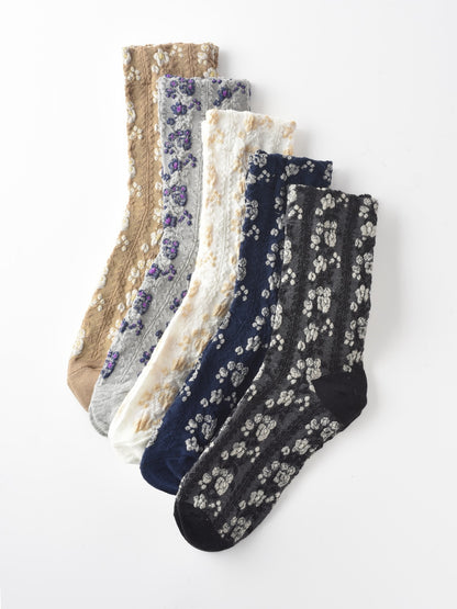 Rufia - Vintage Floral Court Style Mid-Calf Socks
