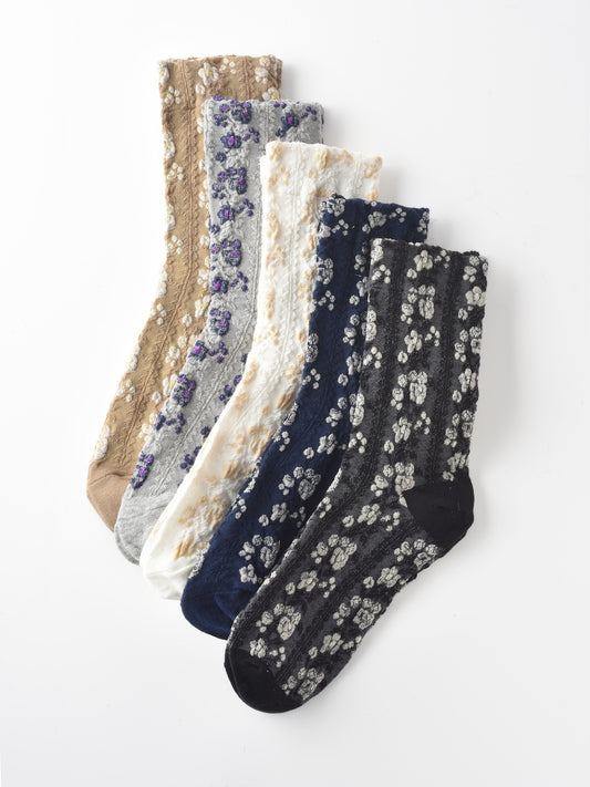 Rufia - Vintage Floral Court Style Mid-Calf Socks
