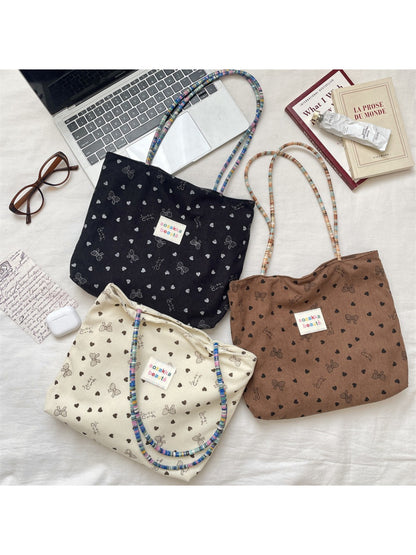 Cosbai - Beaded Strap Corduroy Tote