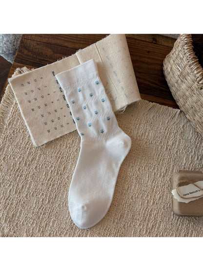 Rufia - Floral Pattern Ribbed Crew Socks