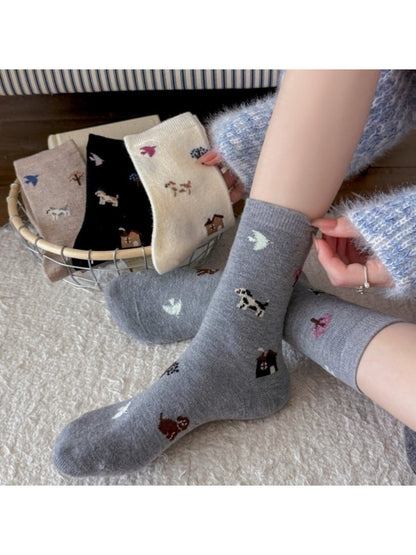 Rufia - Puppy Motif Cozy Crew Socks