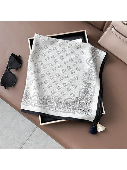 Scarvii - Solid Border Paisley Printed Square Scarf