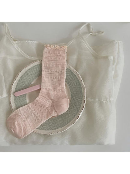 Rufia - Ruffle Trim Hollow-Out Crew Socks