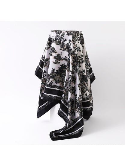 Scarvii - Classic Scenic Print Border Square Scarf