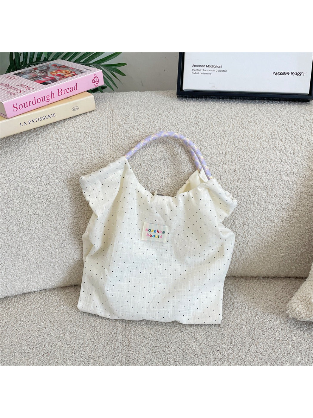 Side view of Cosbai Soft Floral Patchwork Everyday Tote showing strap and fabric details