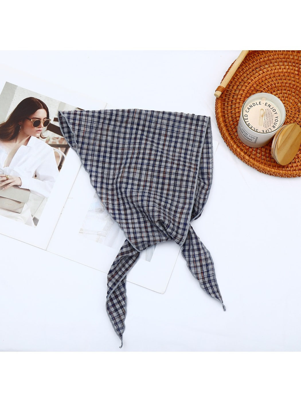 Scarvii - Elegant Checked Print Triangle Bandana
