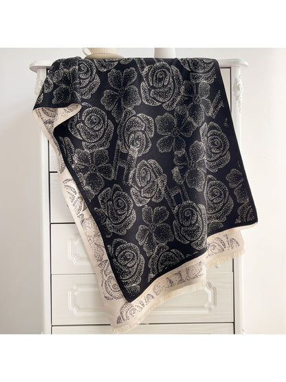 Scarvii - Reversible Rose Jacquard Fringed Scarf