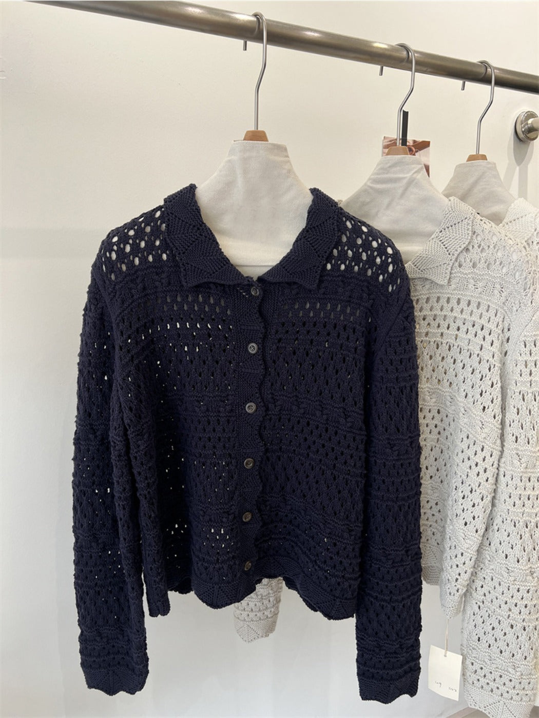 Crosa - Women S Fall Winter Edging Open Knit Cardigan