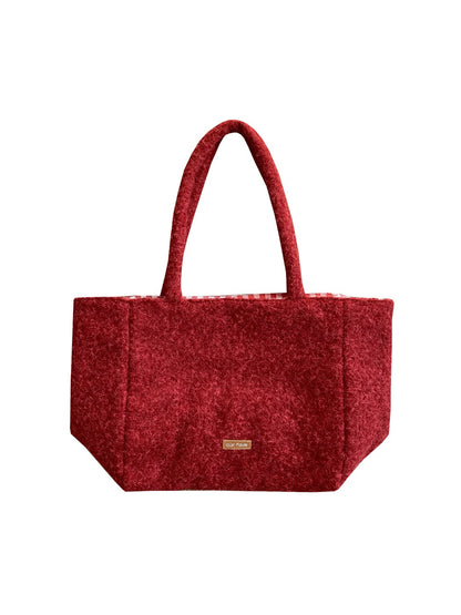 Cosbai – Plush Tote Bag with Checkered Lining