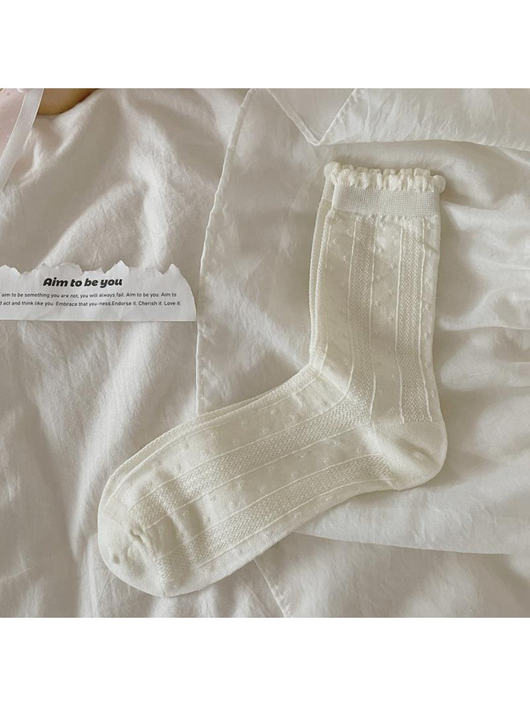 Rufia - Muted Ruffle Solid Color Crew Socks