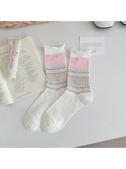 Model wearing Rufia Sweet Knit Detail Crew Socks with casual shoes