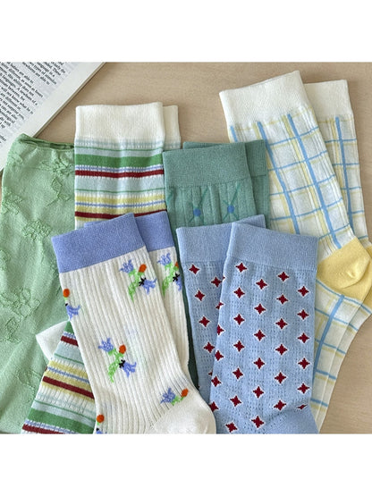 Rufia - Retro Mixed Pattern Casual Crew Socks