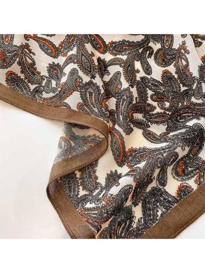 Scarvii - Bordered Paisley Pattern Fashion Square Scarf