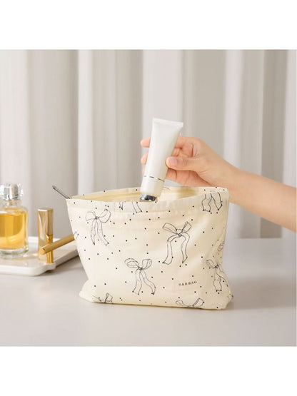 Cosbai - Polka Dot Bow Handheld Makeup Bag Pouch