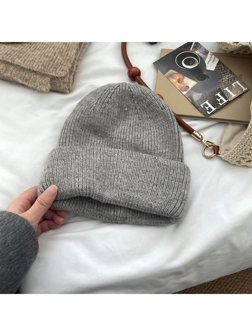 Haila - Minimal Solid Color Brimless Knit Beanie Hat