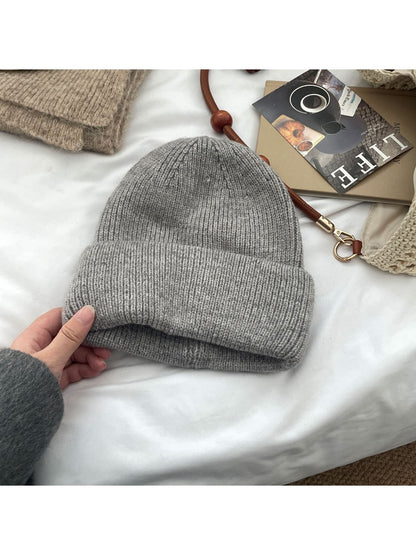 Haila - Minimal Solid Color Brimless Knit Beanie Hat
