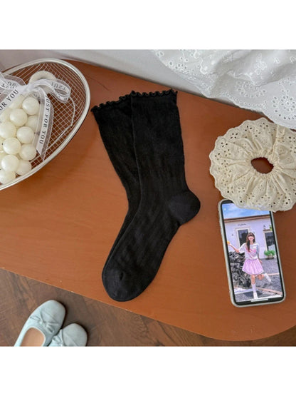 Rufia - Floral Sheer Ruffle-Cuff Crew Socks