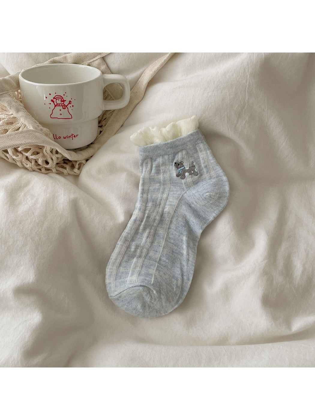 Rufia - Playful Dog and Heart Ankle Socks