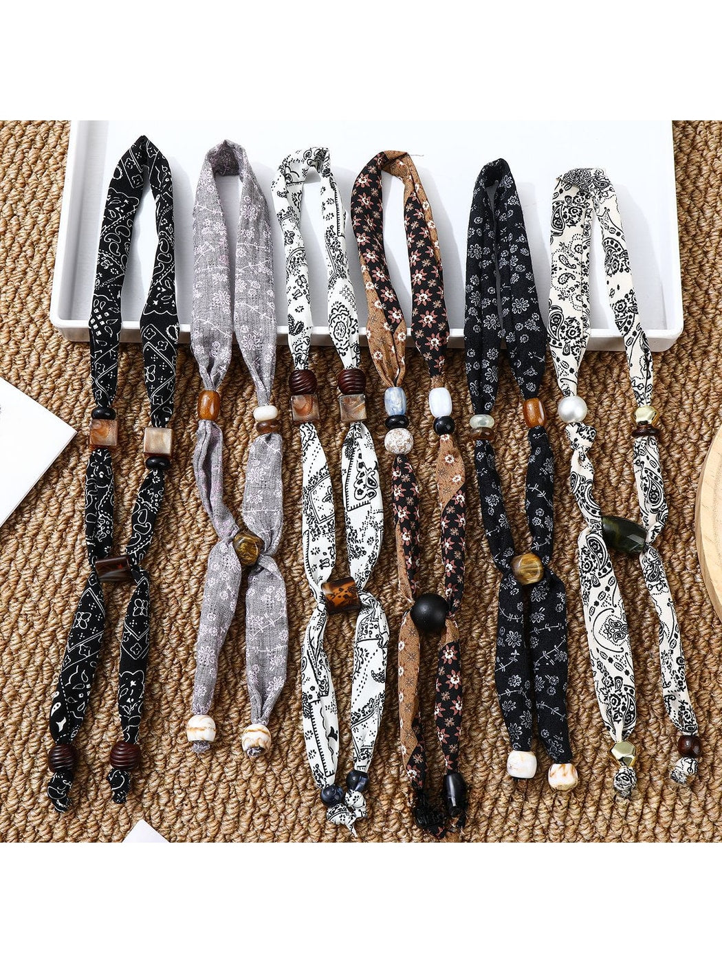 Scarvii - Decorative Long Beaded Fashion Narrow Scarf