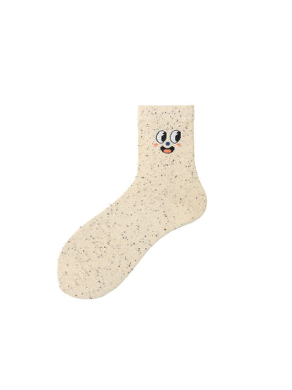 Rufia - Heathered Cartoon Face Pattern Crew Socks