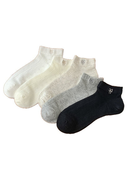 Rufia - Muted Ribbed Bow Pattern Ankle Socks