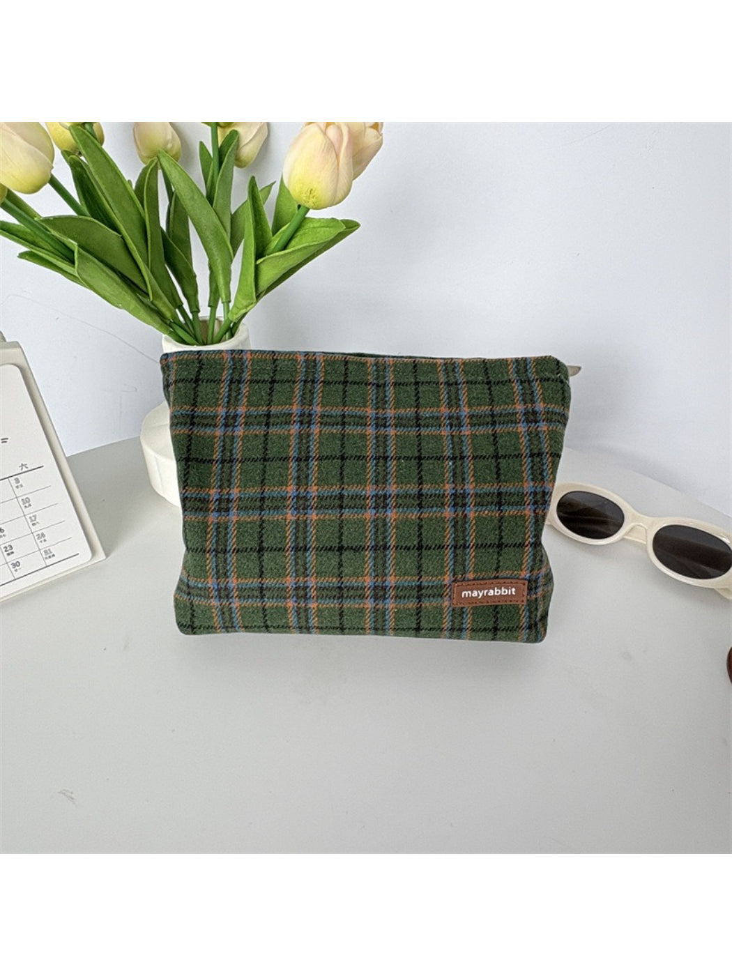 Cosbai - Classic Plaid Zip Pouch Bag
