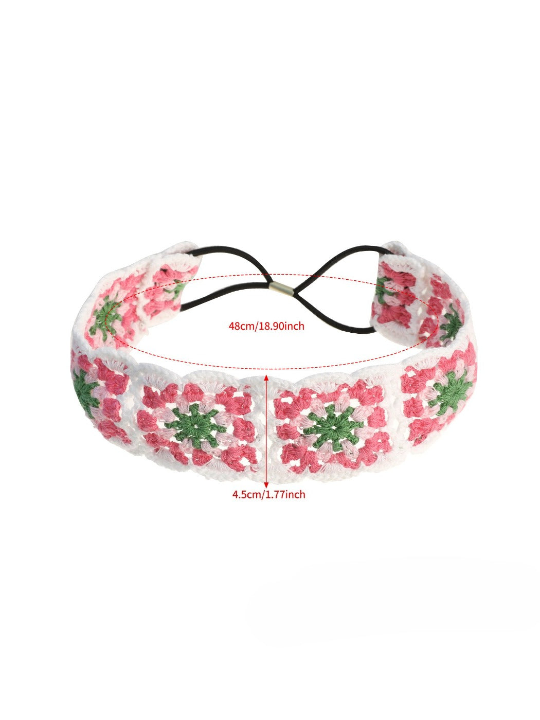 Scarvii vintage crochet floral headband styled on a mannequin head