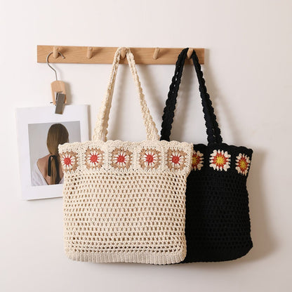 Cosbai - Large Crochet Flower Shoulder Bag - Vintage & Spacious