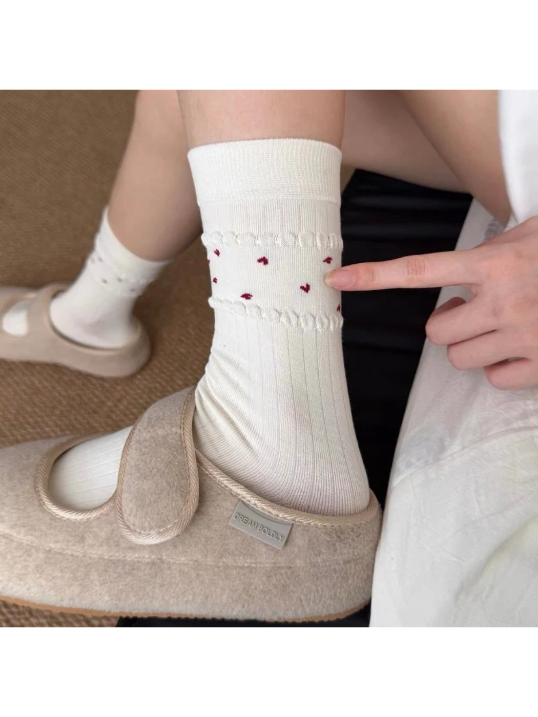 Rufia - Ribbed Cuff Trim Crew Socks