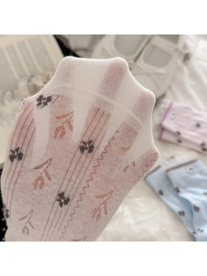 Rufia - Sweet Floral Print Bow Detail Crew Socks