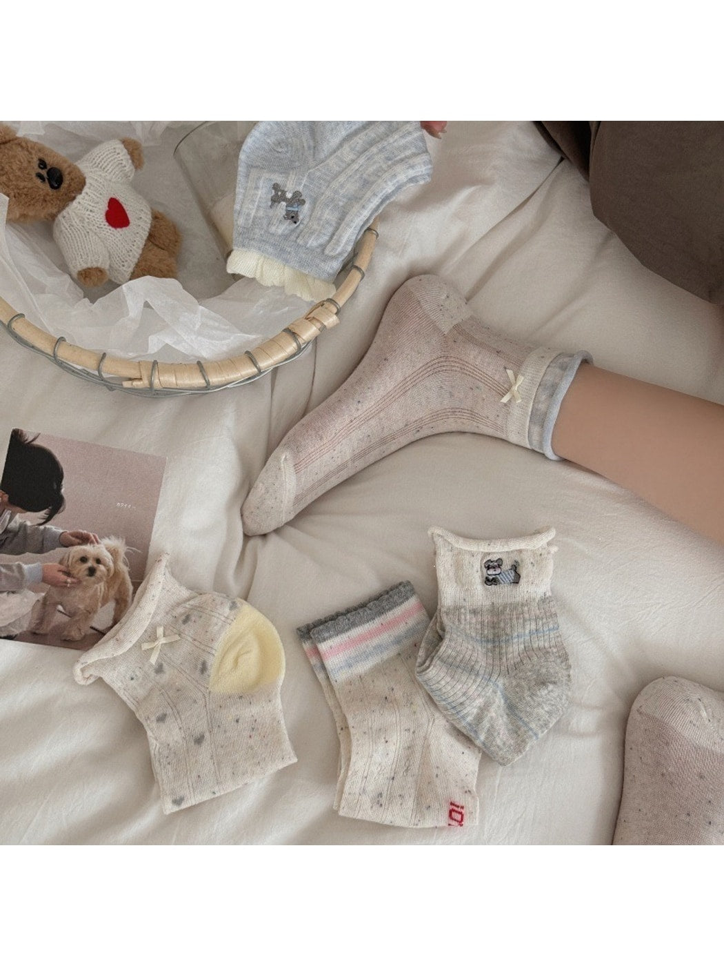 Rufia - Cartoon Dog Bow Detail Ankle Socks