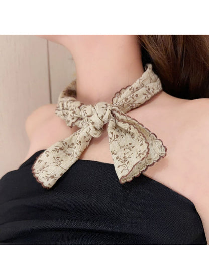 Scarvii - Floral Print Slim Neck Scarf