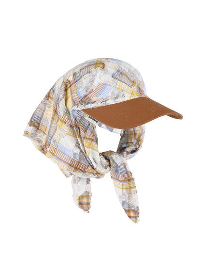 Haila - Distressed Plaid Curved Brim Headscarf Cap