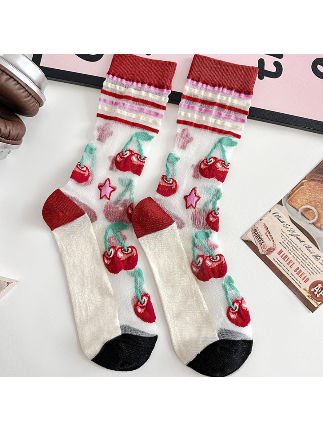 Rufia - Cherry Stripe Sheer Crew Socks product image 5