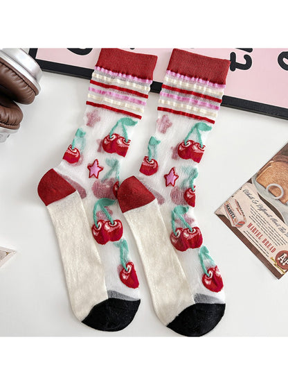 Rufia - Cherry Stripe Sheer Crew Socks product image 5