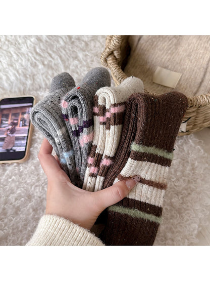 Rufia - Striped Ribbed Casual Everyday Crew Socks