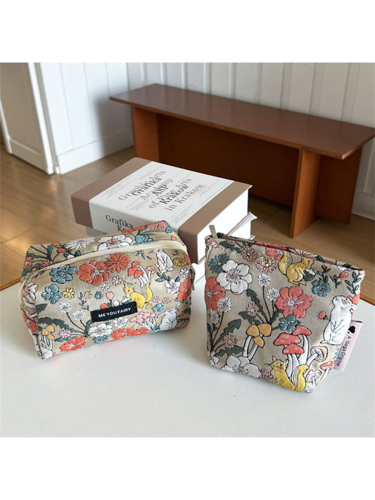 Cosbai Floral Bunny Makeup Pouch with bunny and floral design on a white background