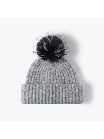 Haila - Solid Color Ribbed Cuffed Knit Beanie Hat
