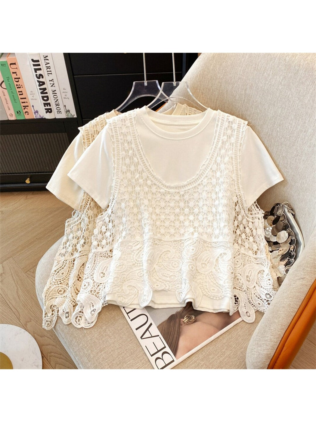Crosa - Paisley and Geometric Hollow Out Knit Vest Top