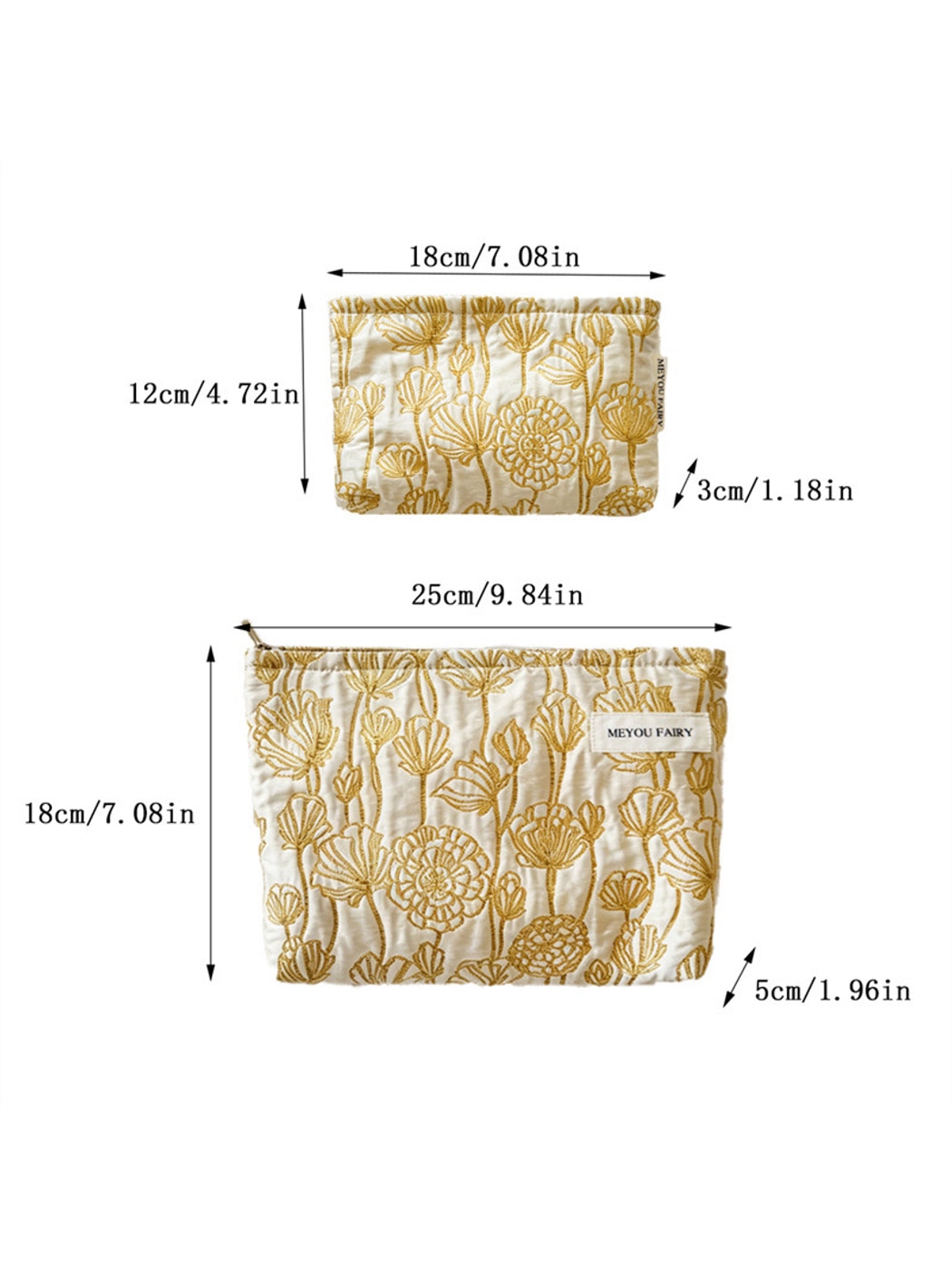 Cosbai - Antique Style Floral Zip Pouch Bag