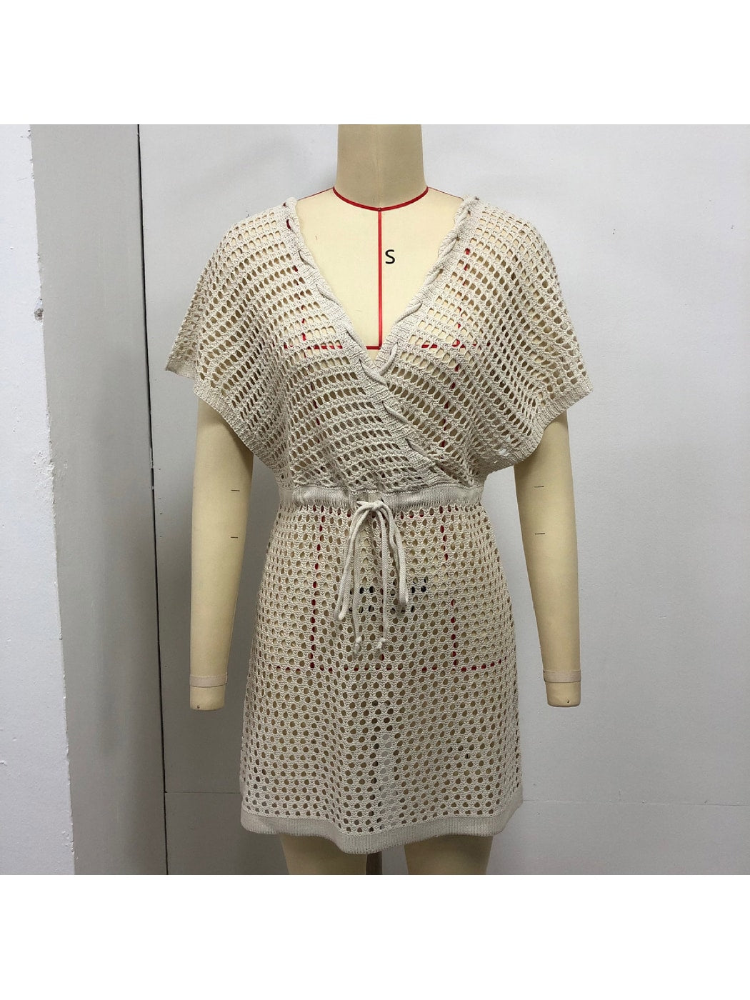 Crosa - Deep V Hollow Out Tie Front Beach Dress