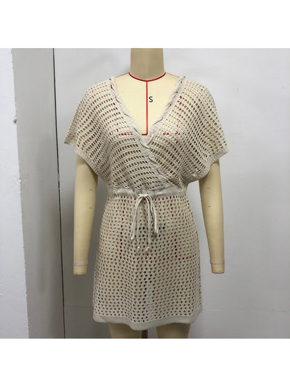 Crosa - Deep V Hollow Out Tie Front Beach Dress