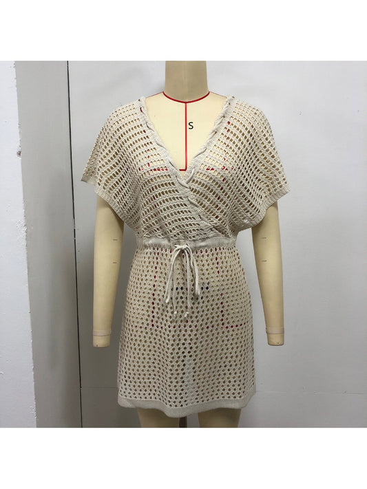 Crosa - Deep V Hollow Out Tie Front Beach Dress